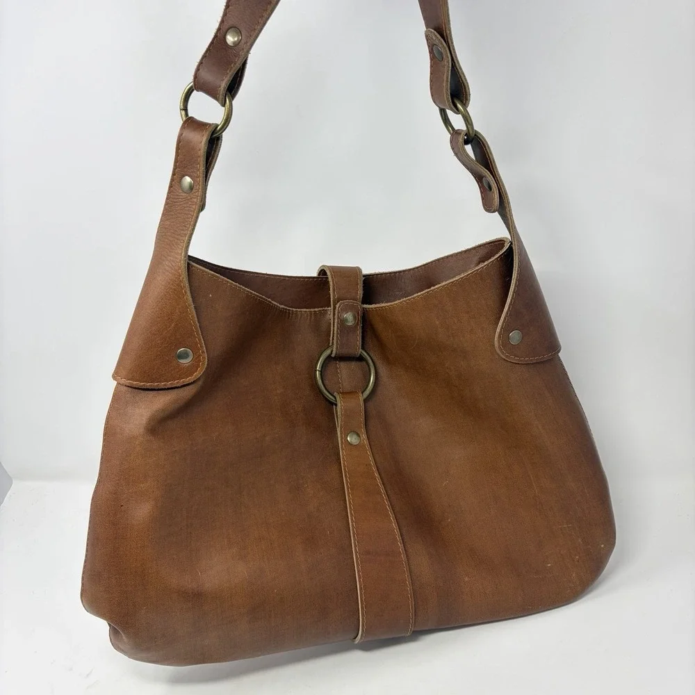 Vintage HOBO International Brown Leather Hobo Shoulder Bag Made Colombia